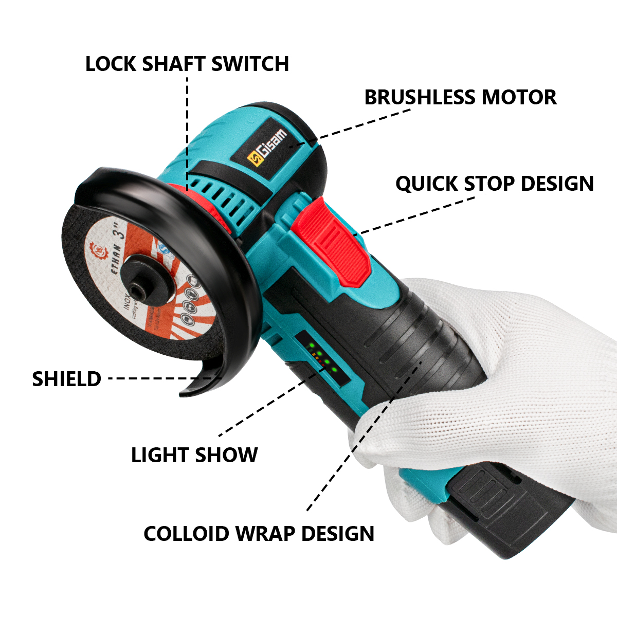 Amoladora angular sin cable 12V - Doble batería + cargador rápido