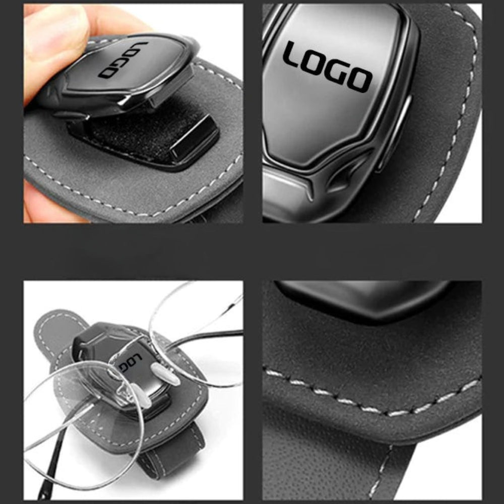 Clip para gafas multifuncional de ante con el logotipo de su coche
