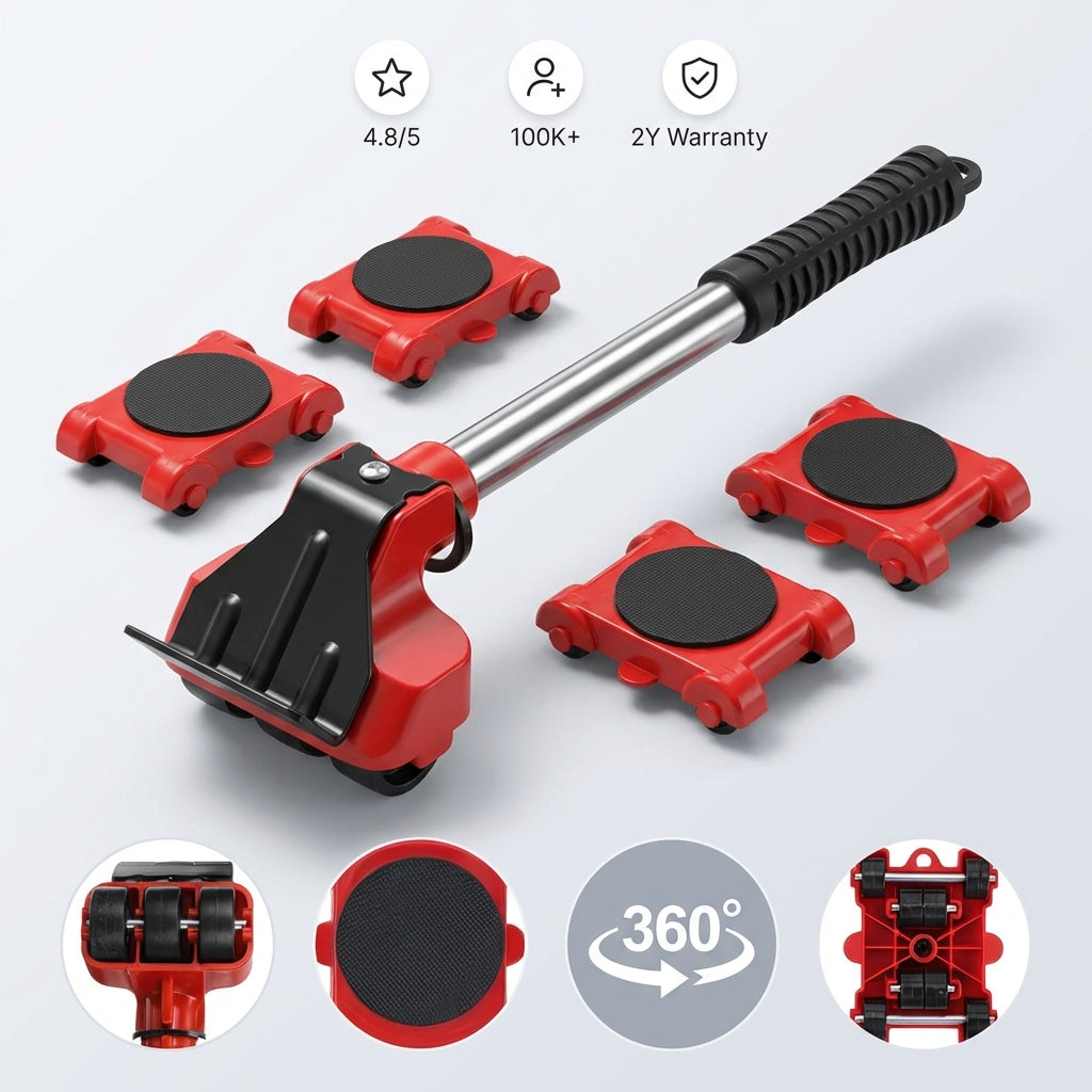 4-delad tung möbellyft- och flyttutrustning - Lyft upp till 150 kg utan ansträngning